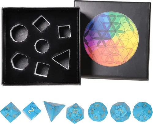 Vista 3 de rockcloud Juego de 7 dados poliédricos DND de howlita azul turquesa 1- Azul