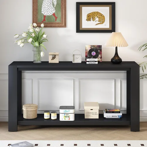 Vista 12 de Quarte Elegante mesa consola con tres cajones de almacenamiento, mesa de sofá extra larga para entrada, pasillo, sala de estar, vestíbulo, pasillo