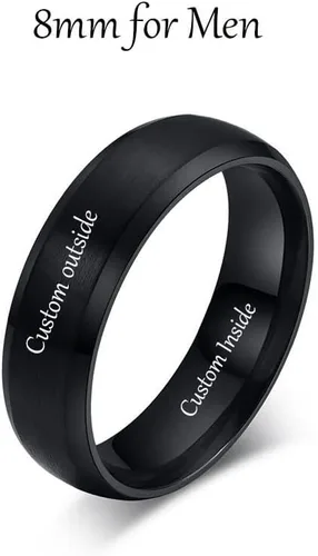 Vista 6 de Anillos a juego personalizados para parejas, anillos de promesa de acero inoxidable para parejas, juego con 2 anillos grabados dentro y fuera