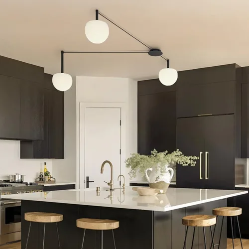 Vista 2 de Lámpara de Techo Semiempotrada de Cristal Negro de 3 Luces Adecuada para Salas de Estar, Dormitorios, Pasillos, Comedores, Comedores, Lámpara