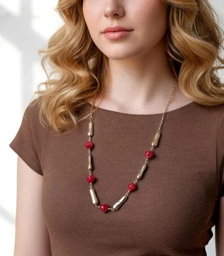 Vista 5 de Collares largos de cuentas de oro para mujer, collar de cadena larga con cuentas de resina gruesaperlas, regalos de joyería de oro