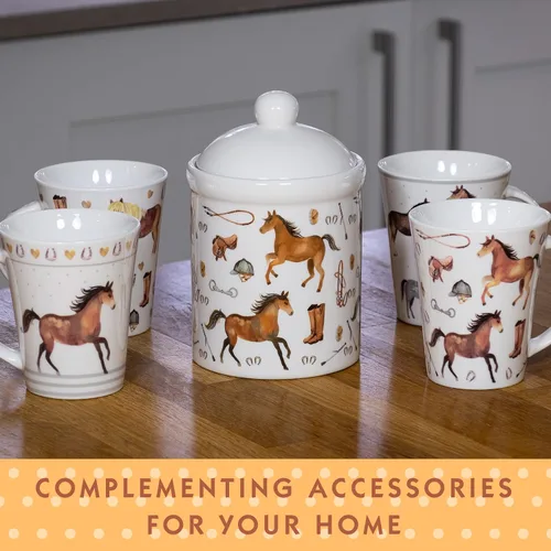 Vista 5 de SPOTTED DOG GIFT COMPANY Juego de 4 tazas de café de caballo, tazas de cerámica de porcelana de 12 onzas, regalos para amantes de los caballos