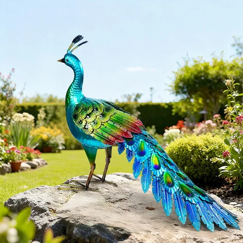 Vista 6 de Decoración de flamencos de metal vibrante, arte de metal grande para patio, decoración al aire libre, estatuas de jardín, flamenco rosa de pie