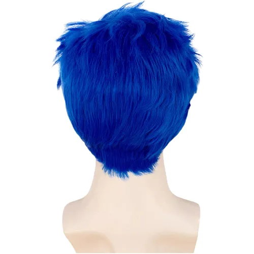 Vista 4 de Peluca azul para hombre, con capas cortas, color azul rey Azul real