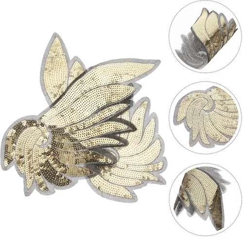 Vista 9 de Gold Sequin Embroidered Angel Wing Patch, Large Wing Design Clothes Applique for Jackets, Decorative Embroidered Badges Costume Accessory for Women