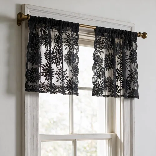 Vista 4 de Horaldaily 2 cenefas transparentes de encaje negro de 55 x 14 pulgadas