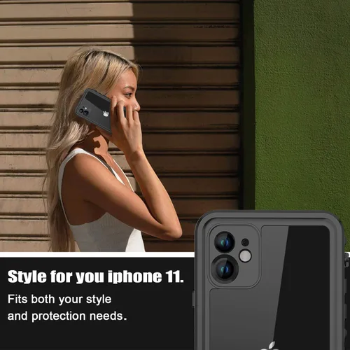 Vista 7 de Funda impermeable para iPhone 11 con protector de pantalla, protector de cuerpo completo, a prueba de golpes, a prueba de polvo, a prueba de Negro