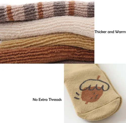 Vista 6 de Exegawe Baby Non Slip Socks Winter 5 Pairs Kid Thick Warm Crew Socks with Grips