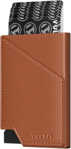 Vista 21 de VULKIT Cartera de tarjetas desplegable con bloqueo RFID, funda delgada de aluminio para tarjetas bancarias con bolsillo para dinero de negocios