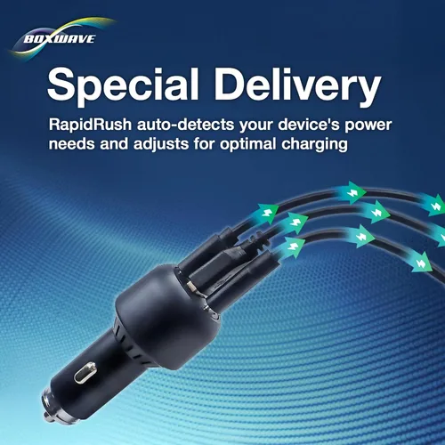 Vista 4 de BoxWave Cargador universal RapidRush PD para coche (95 W), rápido, 2 USB - negro azabache, cargador de coche para teléfonos inteligentes y tabletas