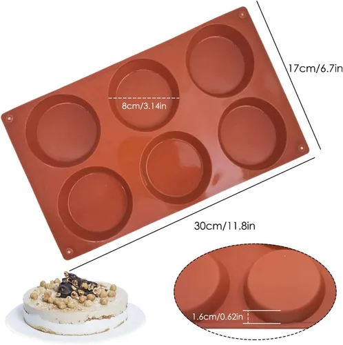 Vista 7 de DaKuan - 3 paquetes de 6 moldes de silicona grandes de disco redondo para dulces, moldes antiadherentes para hornear, molde para pastel de mousse