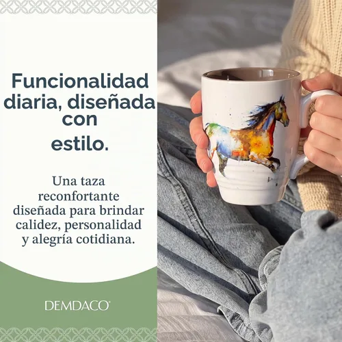 Vista 2 de Dean Crouser Running Horse - Taza de cerámica brillante con asa, color marrón, 16 onzas