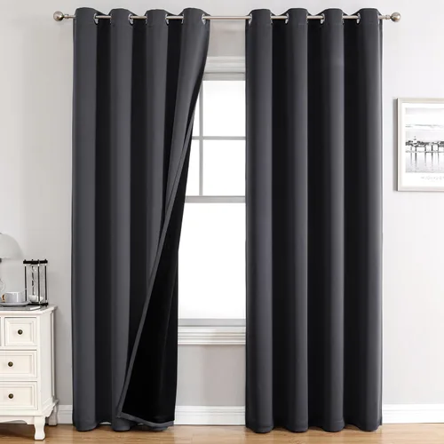 Vista 8 de ChrisDowa Cortinas 100% opacas de 63 pulgadas de largo para dormitorio con forro negro, 2 capas gruesas totalmente opacas con aislamiento térmico