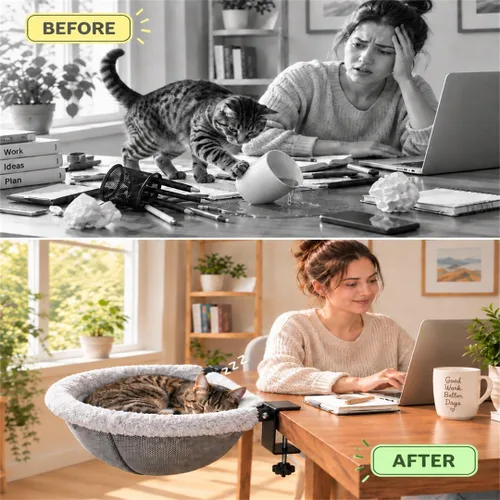 Vista 2 de Cama colgante para gatos, camas de escritorio para gatos con abrazaderas