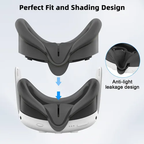 Vista 2 de Relohas Deluxe VR Accessories for Meta Quest 3, Safe 2 in 1 Silicone Case Set for Oculus Quest 3, Include Upgraded Lens Protector, Face Cover (Black)