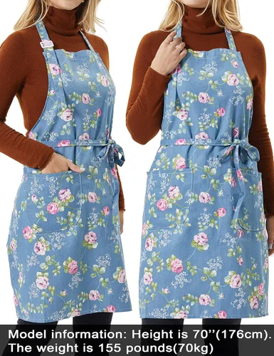 Vista 4 de Delantales de cocina para hornear para mujer, 3 piezas, con bolsillos, vintage, algodón y lino