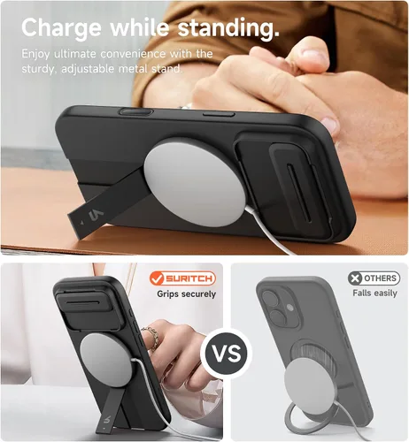 Vista 5 de SURITCH Funda para iPhone Air con cubierta de control de cámara, funda deslizante para cámara y soporte ajustable, compatible con MagSafe, a prueba