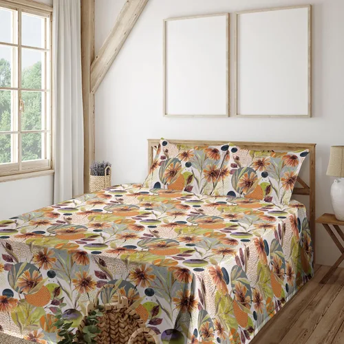 Vista 13 de Ambesonne Juego de sábanas vintage, diseño de curvas de inspiración victoriana, estampado de hojas y flores, sábana bajera y encimera con fundas