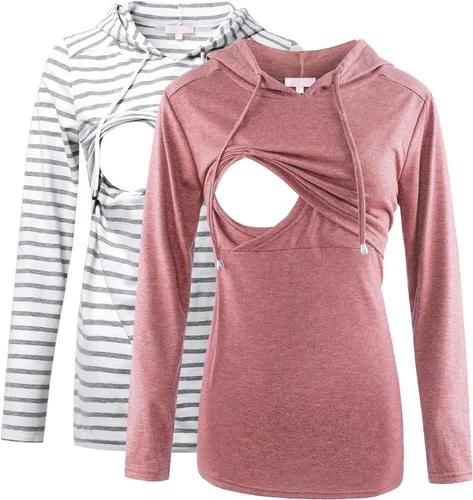 Vista 50 de Bhome Camisa de lactancia de manga larga con capucha para lactancia materna