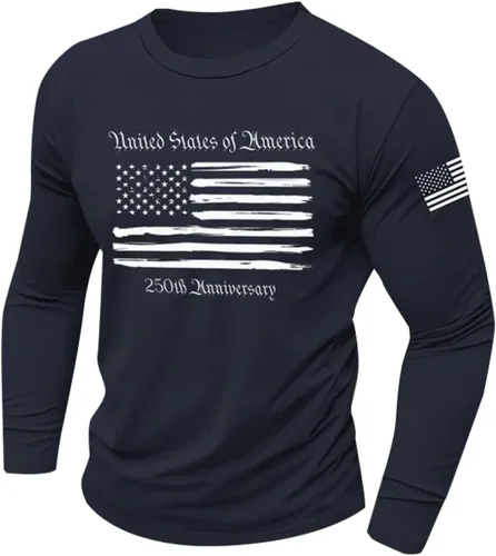 Vista 7 de GOKKILRW 250th Anniversary - Camiseta de manga larga para hombre, cuello redondo, elástica, vintage, ajuste muscular, camiseta deportiva