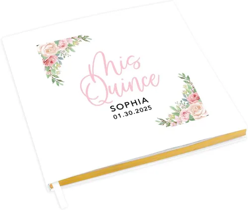 Vista 19 de Andaz Press Libro de invitados de quinceañera personalizado con detalles dorados, 120 páginas de 8.5 x 8.5 pulgadas, álbum de fotos de tapa dura