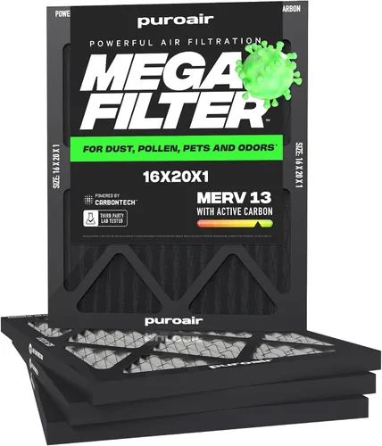Vista 42 de PuroAir Filtro Mega - Filtro de aire de 12x12x1 MERV 13 para el hogar con carbón activado - Filtros alérgenos, caspa de mascotas, humo, polvo