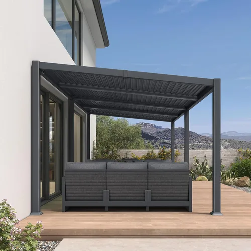 Vista 18 de PURPLE LEAF Pérgola con listones de techo rígido de 8 x 10, pérgola de aluminio para patio al aire libre con techo ajustable a prueba de lluvia