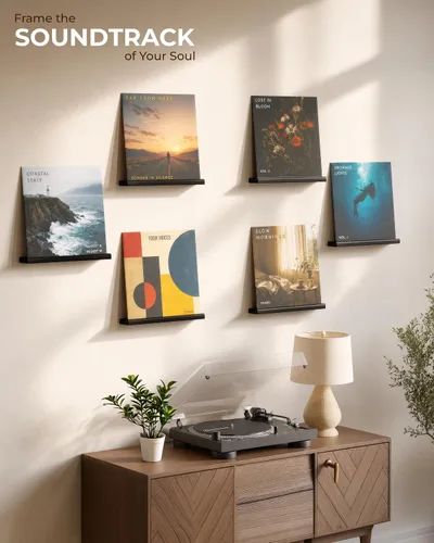 Vista 7 de Soporte de pared de vinilo sin taladro, paquete de 6 estantes de Negro