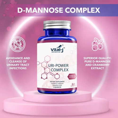 Vista 3 de Complejo Uri Power 4 en 1 1350mg - D Manosa, Arándano, Hibisco y Hierba de Diente de León - Limpia naturalmente la vejiga y el tracto urinario 60