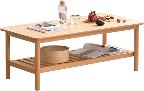 Vista 7 de Mesa de té para sala de estar, mesa de centro de dos niveles, mesa de centro de madera con función de almacenamiento, mesa de centro de madera