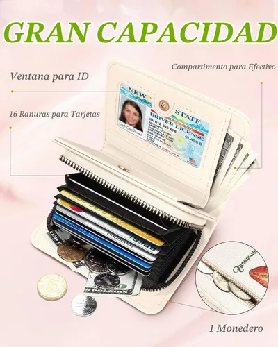 Vista 3 de Bistup Cartera con 16 ranuras RFID para tarjetas de crédito para mujer 1-Fresa grande