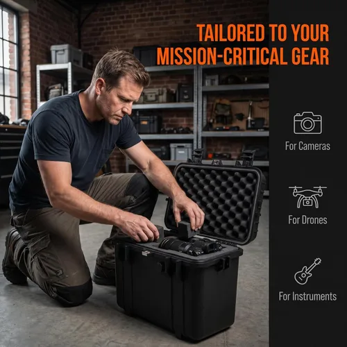 Vista 3 de MEIJIA Funda rígida impermeable para cámara para todo tipo de clima con espuma de ajuste personalizado incluida, elegante negro, apto para drones