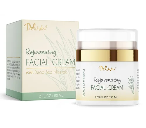 Vista 3 de Deluvia Crema facial rejuvenecedora Aloe Vera orgánico, aceite de coco, vitamina C + E Minerales del Mar Muerto Loción facial diaria para piel