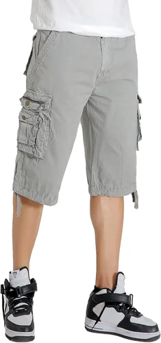 Vista 4 de Pantalones cortos de carga para hombre, con múltiples bolsillos, de sarga de algodón, de ajuste relajado, camuflaje para exteriores