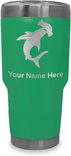Vista 22 de LaserGram Vaso aislado al vacío de 20 onzas, tiburón martillo, grabado personalizado incluido (negro)