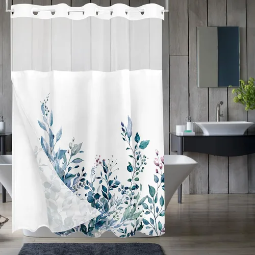 Vista 50 de Tititex - Juego de cortinas de ducha de eucalipto negro, hojas de acuarela gris en la parte superior, con decoración floral de baño, 60 x 72