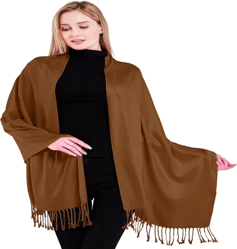Vista 51 de CJ Apparel Solid Color Tassels Design Nepalese Shawl Seconds Scarf Wrap Stole Throw Head Wrap Pashmina Hand Made in Nepal Amarillo ámbar