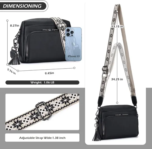 Vista 5 de POIUGOYA Bolsos cruzados para mujer a la moda, bolso cruzado mediano de cuero, bolso de hombro para mujer integrado cartera y borla.