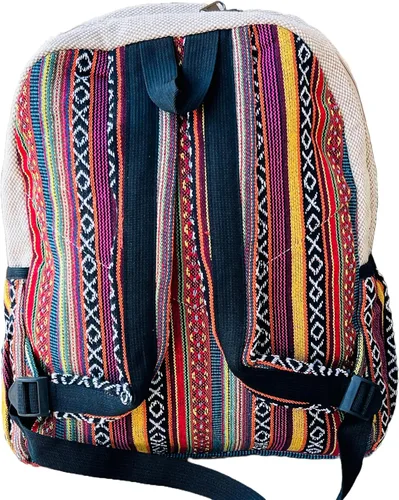 Vista 5 de Mochila hecha a mano de algodón de cáñamo del Himalaya de diseño único de 17 pulgadas grande Hippie, Festival, Senderismo y Tablet Laptop Mochila