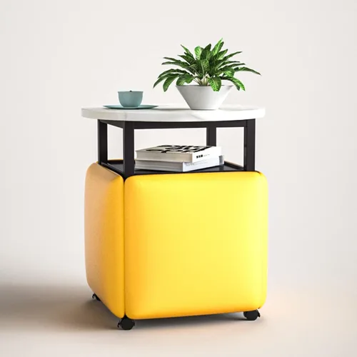Vista 10 de Asiento de cubo 5 en 1 con ruedas giratorias y mesa de café, sillas apilables para sofá, taburete, taburete otomano anidable, para sala de estar