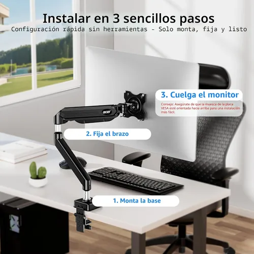 Vista 6 de Acer Soporte para monitor único, brazo de monitor totalmente ajustable compatible con pantallas de 17 a 34 pulgadas, montaje VESA con resorte de gas