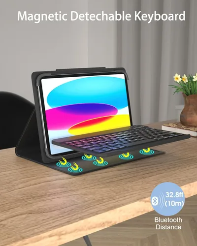 Vista 5 de Funda universal para tablet con teclado para tabletas de 9", 9.7", 10.1", 10.2", 10.4", 10.5", 10.9", 11", con teclado Bluetooth retroiluminado de 7