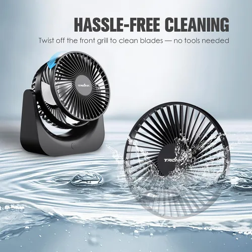 Vista 5 de TRILINK Pequeño ventilador de escritorio USB – Mini ventilador de mesa de 5 velocidades con inclinación ajustable, ultra silencioso, alimentado por