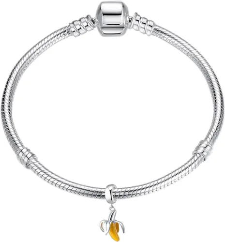 Vista 3 de Dije de plata de ley 925 con cuentas de fruta y plátano para pulsera Pandora, regalo para aniversario, cumpleaños, Navidad