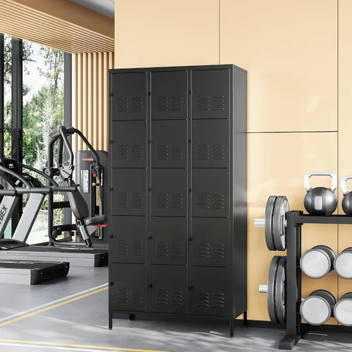 Vista 5 de Armario de metal con 15 puertas, armario de almacenamiento de metal con ganchos, armario de almacenamiento de 72 pulgadas para empleados, hogar