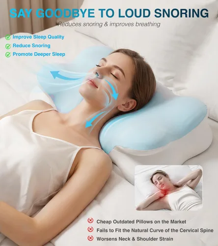 Vista 2 de Almohada de apnea del sueño, almohada cervical para el dolor de cuello y alivio de ronquidos, almohada ergonómica de enfriamiento de espuma