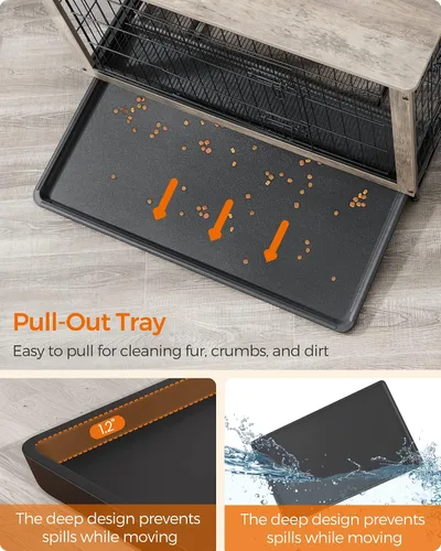 Vista 8 de Feandrea Mueble de Jaula para Perros, Mesa Auxiliar Lateral de 27.2 Pulgadas, Perrera Moderna para Perros en Interior hasta 30 lb, Jaula para Perros