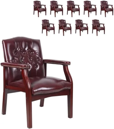 Vista 10 de Pemberly Row Silla de invitados tradicional de piel sintética, tapicería negra, base de madera de caoba con clavos de latón antiguo, 24.5 x 27 x