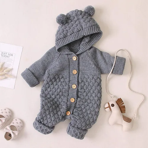 Vista 3 de Camidy Enterizo de punto para bebé niño y niña, sudadera con capucha para bebé, overol de una sola pieza, ropa exterior