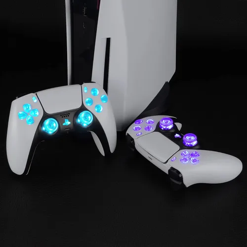 Vista 7 de eXtremeRate Transparent Clear D-pad Thumbstick Share Option Home Face Buttons DTF V3 LED Kit & Touchpad LED Lightbar Stickers for PS5 Controller